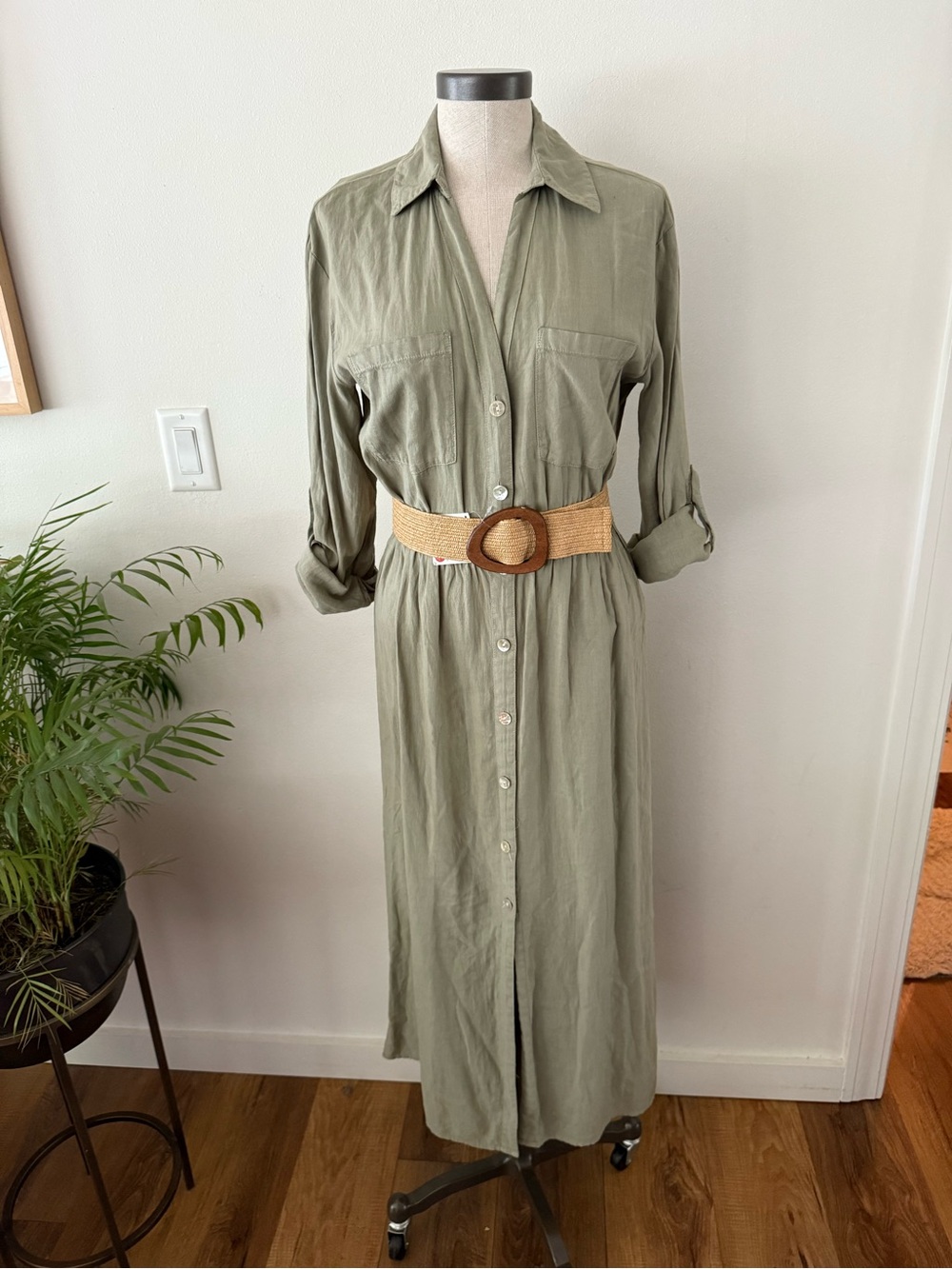 Zara new with tags part linen  Button-Front Shirt Dress with Belt size sm